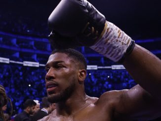 AJ KNOCKS OUT stand-in rival with devastating right hand, sending him crashing to the canvas, in round seven and storms out of the ring at the O2