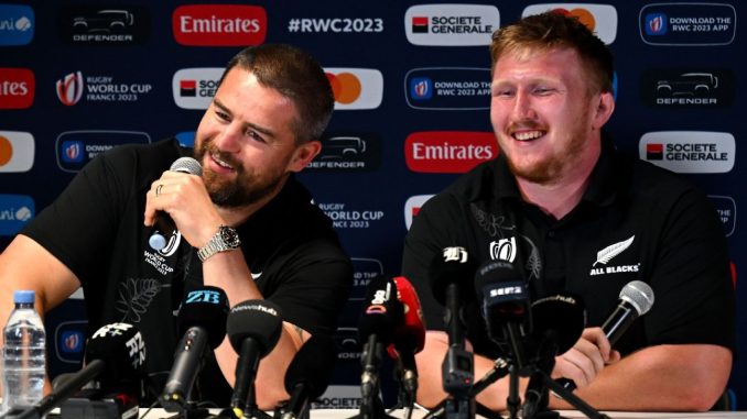 Dane Coles, Steve Hansen make-up during Rugby World Cup 2023