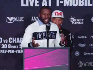Floyd Mayweather snaps back at reporter who claimed he was only ‘arguably’ the greatest fighter of all time as he interrupts press conference of protege Curmel Moton