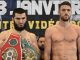 Callum Smith towers over light-heavyweight rival Artur Beterbiev as both men make weight… with their world title fight set to go ahead despite the Russian-Canadian returning an ‘atypical finding’ in a drugs test last month