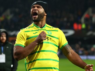 Frazer Clarke winds up his Ipswich-supporting heavyweight rival Fabio Wardley by wearing a Norwich shirt during face-off at Portman Road – leaving home fans FUMING – ahead of the pair’s grudge match this month