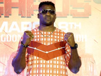Awkward moment Francis Ngannou attempts to FLIRT with a reporter ahead of his fight with Anthony Joshua… just hours after appearing to try his luck with Kim Kardashian!