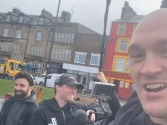 Tyson Fury is spotted filming ‘At Home With the Furys’ series two in Morecambe… As the Gypsy King is takes a break from training for his blockbuster bout vs Oleksandr Usyk with a walk along the beach