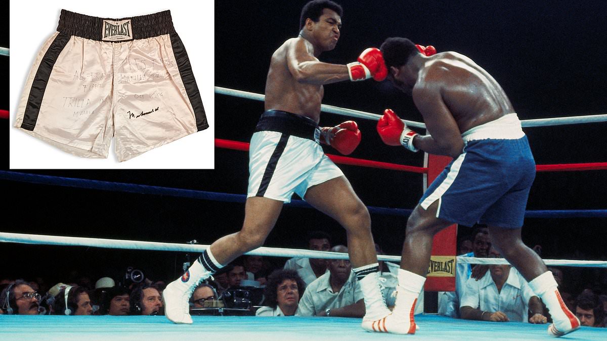 Shorts worn by Muhammad Ali at the ‘Thrilla in Manila’ could fetch up to $6MILLION at auction… as a collection of championship sports memorabilia is sold off at Sotheby’s